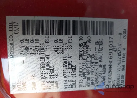 2017 Nissan Pathfinder Sv from USA, damaged, VIN 5N1DR2MM4HC691037